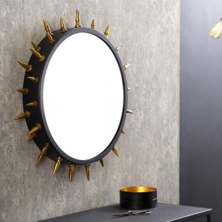 Miroir extravagant ABSTRACT 66cm noir doré avec cadre riveté