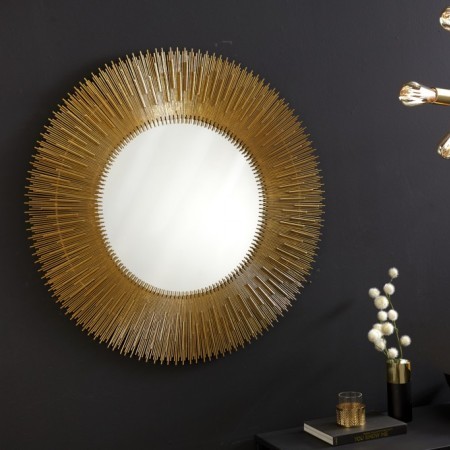  Eleganter Spiegel SUNSHINE 92cm gold rund Wandspiegel 