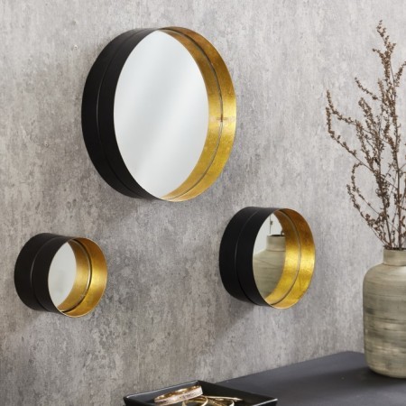 Elégant set de 3 miroirs VARIATION 25cm noir or cadre large