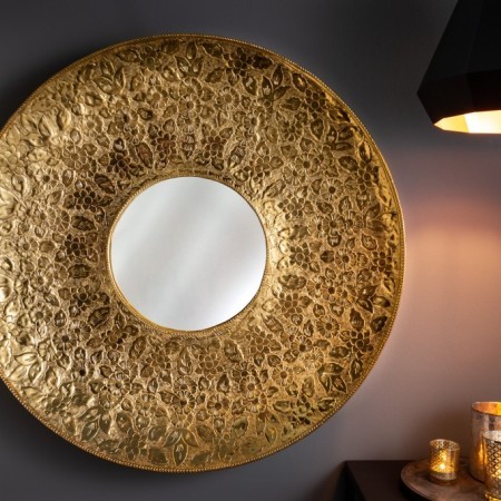  Eleganter Spiegel UNIQUE 82cm gold rund Wandspiegel mit...