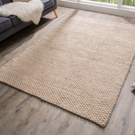  Handgearbeiteter Teppich WOOL 240x160cm beige aus Wolle 