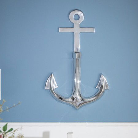  Maritime Wanddekoration SEVEN SEAS 70cm silber 3D Anker 