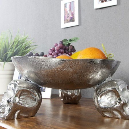  Design Obstschale SKULL 35cm silber Aluminium Totenkopf...