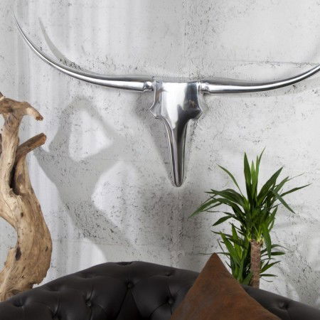  Moderne Design Wanddekoration BULL XL 120cm silber...