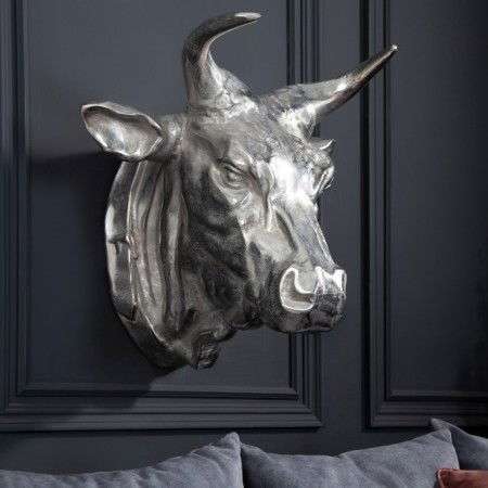  Extravagante Stierkopf Wanddekoration TORERO 65cm silber...