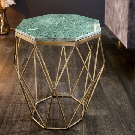 Table d'appoint abstraite DIAMOND 50cm vert marbre laiton...