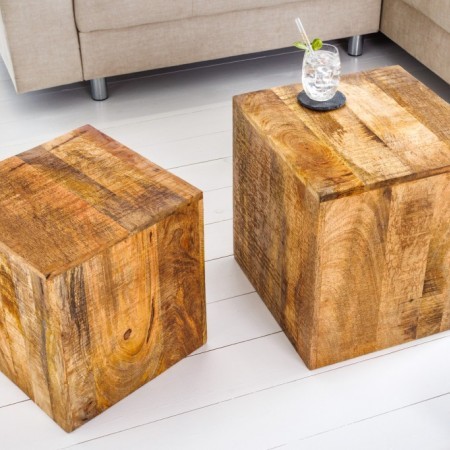Set naturel de 2 tables d'appoint CURACAO 40cm en bois de...