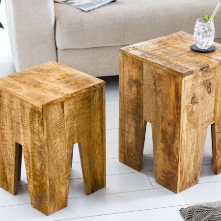 Table d'appoint massive set de 2 JUNGLE 35cm naturel bois...