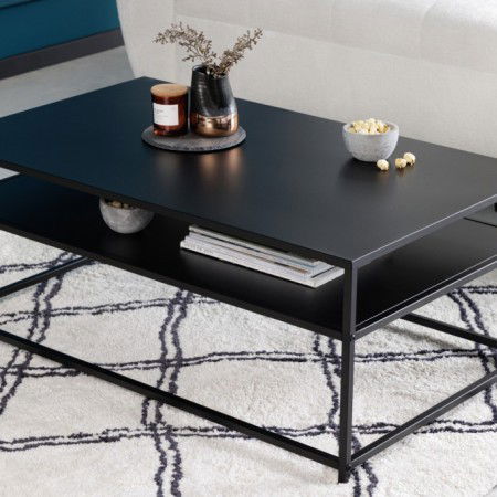 Table basse industrielle DURA STEEL 100cm noir métal avec...