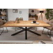 Table de salle à manger industrielle massive GALAXIE 160cm piètement en bois de manguier en forme d'