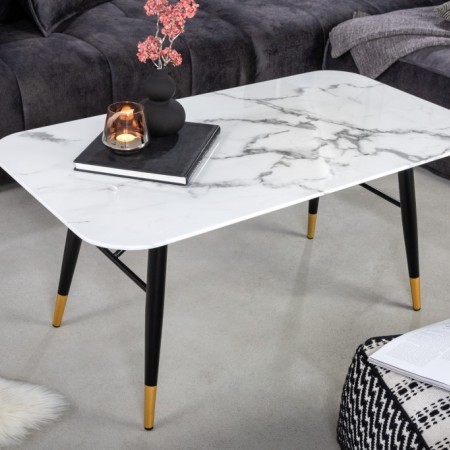 Table basse design PARIS 110cm blanc verre cristal avec...