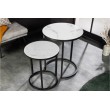 Design table d'appoint ELEGANCE set de 2 tables rondes blanches en verre cristallin avec décor marbr