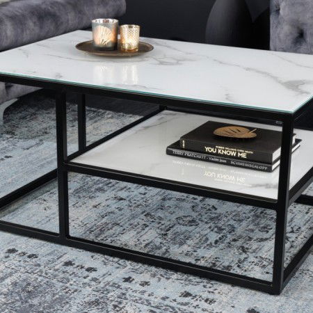 Elégante table basse BOUTIQUE 90cm blanc verre cristal...