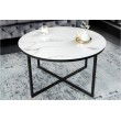  Elégante table basse BOUTIQUE 80cm blanche ronde verre cristal avec décor marbre piétement noir 