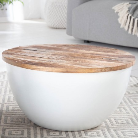 Table basse INDUSTRIAL rangement 60cm blanche en bois de...