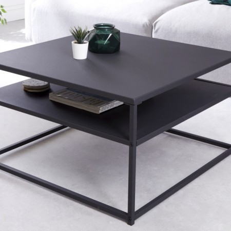 Table basse industrielle DURA STEEL 70cm noir avec étagère
