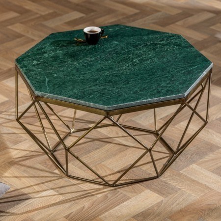 Table basse élégante DIAMOND 70cm vert laiton avec...
