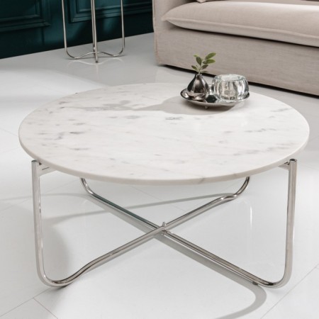 Table basse artisanale NOBLE 62cm blanc plateau marbre...