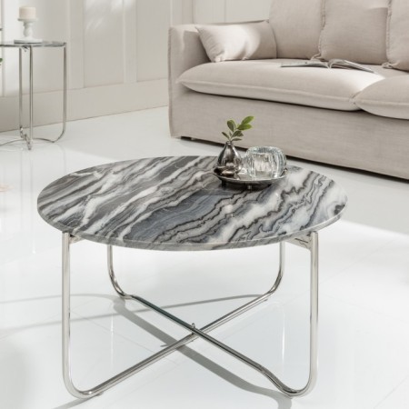 Table basse artisanale NOBLE 62cm gris plateau de marbre...