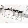 Set de 3 tables d'appoint design ELEMENTS 40cm noir Plateaux en verre imitation marbre